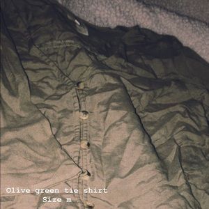 Olive green button up tie shirt